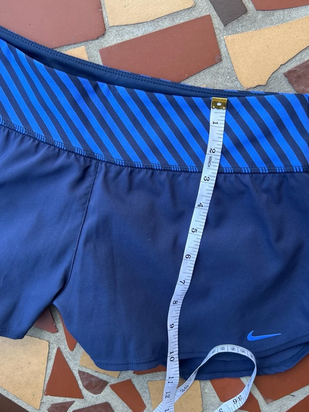 Nike Women's Navy Athletic Shorts with Blue Striped Waistband